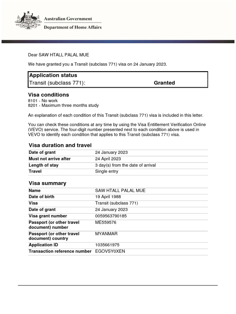 IMMI Grant Notification-1 | PDF | Travel Visa | Immigration