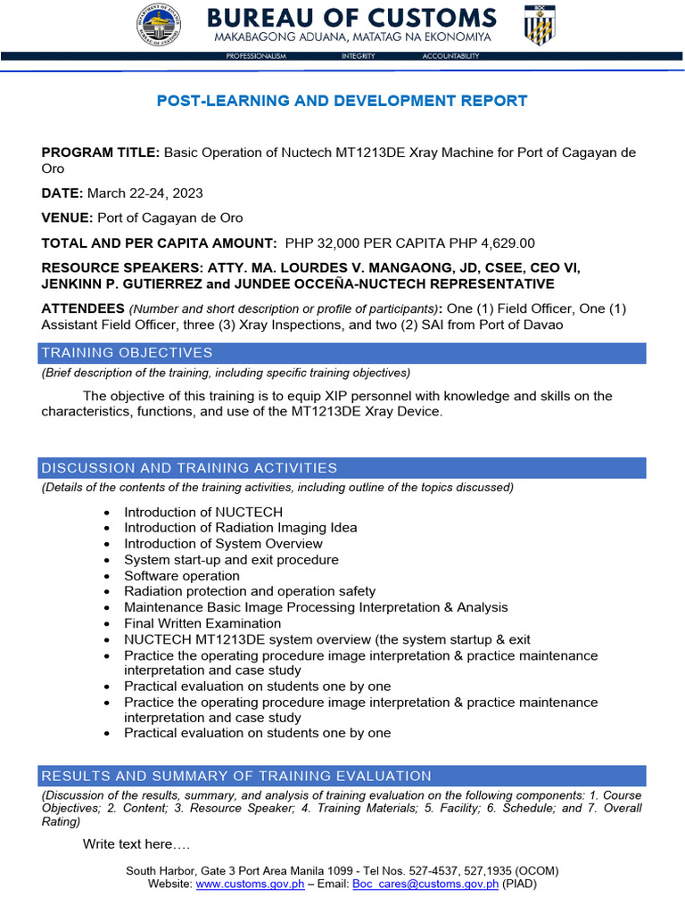 Post-Learning and Development Report Template - 1 | PDF