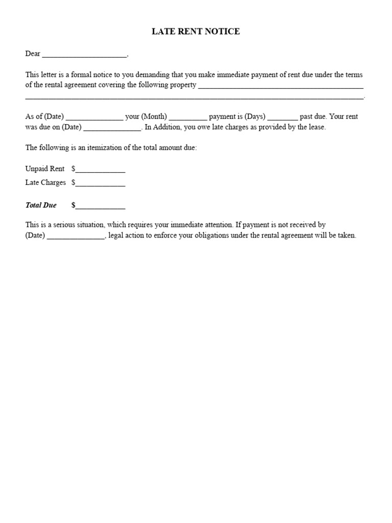 Late Rent Payment Demand Notice | PDF