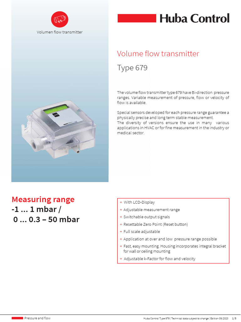 Huba Control Type 679 Pressure Transmitter | PDF | Pressure | Equipment