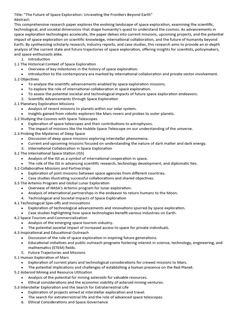Future of Space Exploration Analysis | PDF | Space Exploration | Outer ...
