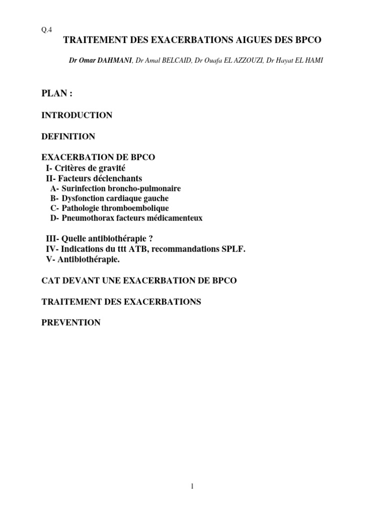 Exacerbations aiguës de BPCO traitement et PDF — free download