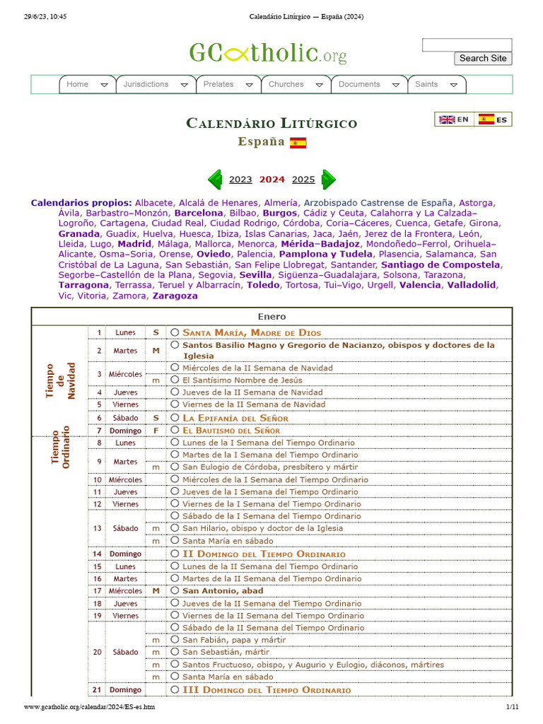 Calendario Litúrgico España 2024 | PDF | Religión y espiritualidad