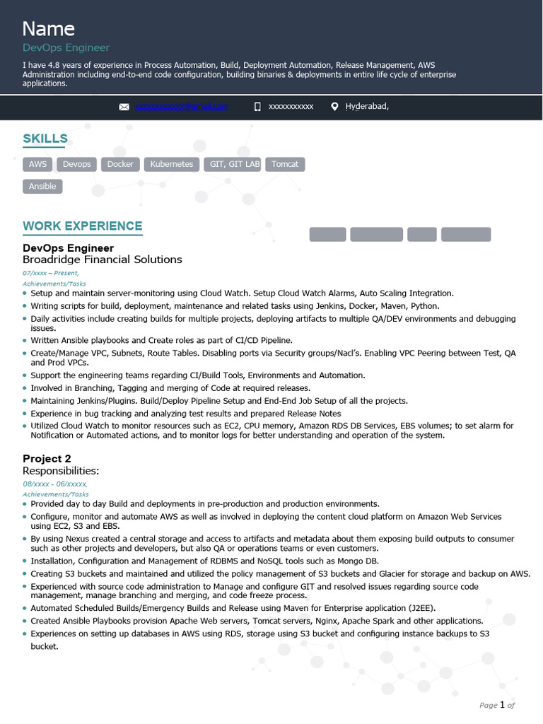 Devops resume 46 pdf amazon web services cloud computing