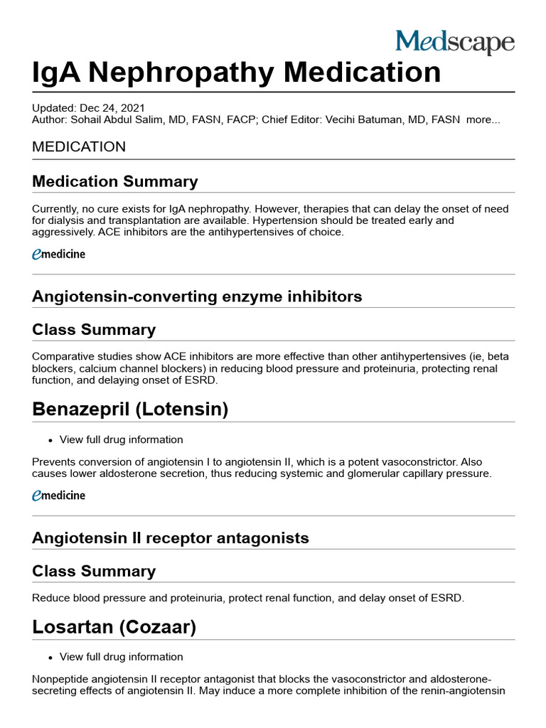 Iga Nephropathy Medication | PDF | Angiotensin | Medical Specialties