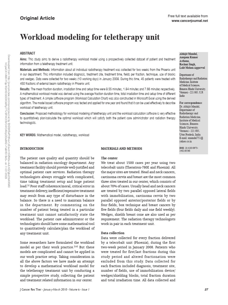 Teletherapy Unit Workload Model | PDF | Radiation Therapy | Therapy