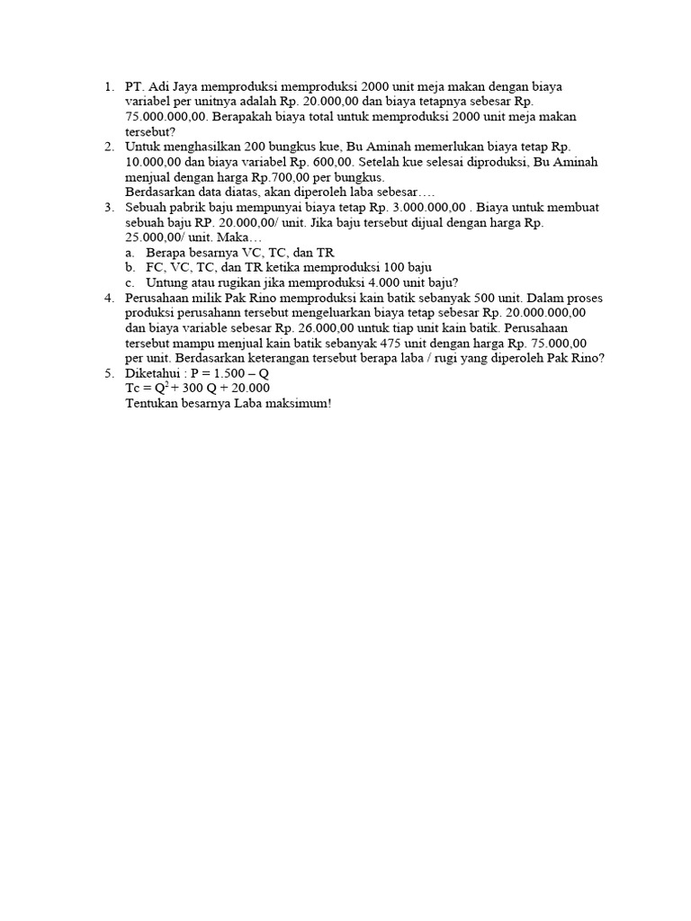 Latihan Soal Biaya Produksi Pdf