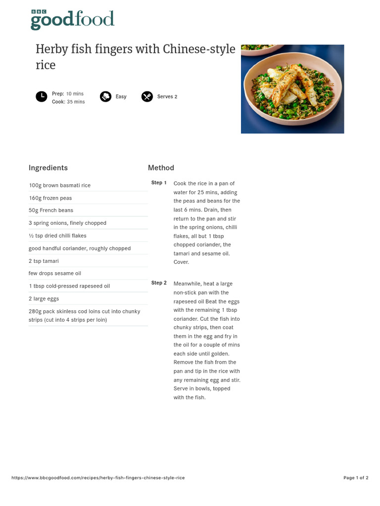 Herby Fish Fingers With Chinese-Style Rice Recipe - BBC Good Food | PDF