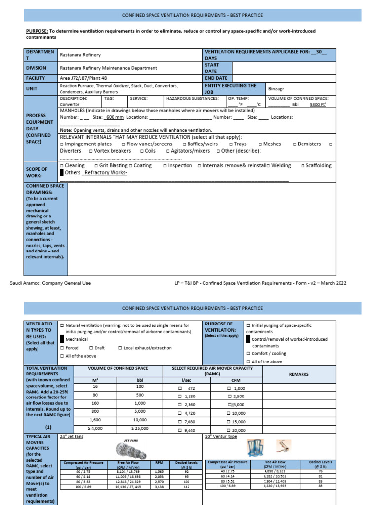 Confined Space Ventilation Requirements D RTR PDF Ventilation (Architecture) Applied
