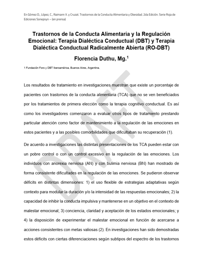 DBT y TCA: Regulación Emocional en Tratamientos | PDF | Las emociones ...