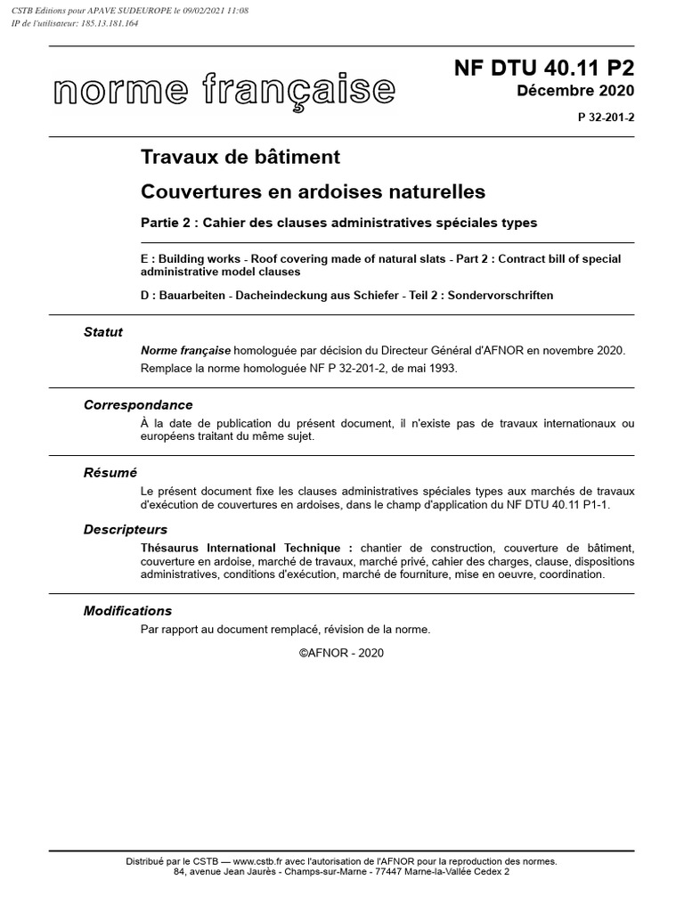 Cahier des clauses DTU 40.11 P2 | PDF | Code de la construction et de l ...