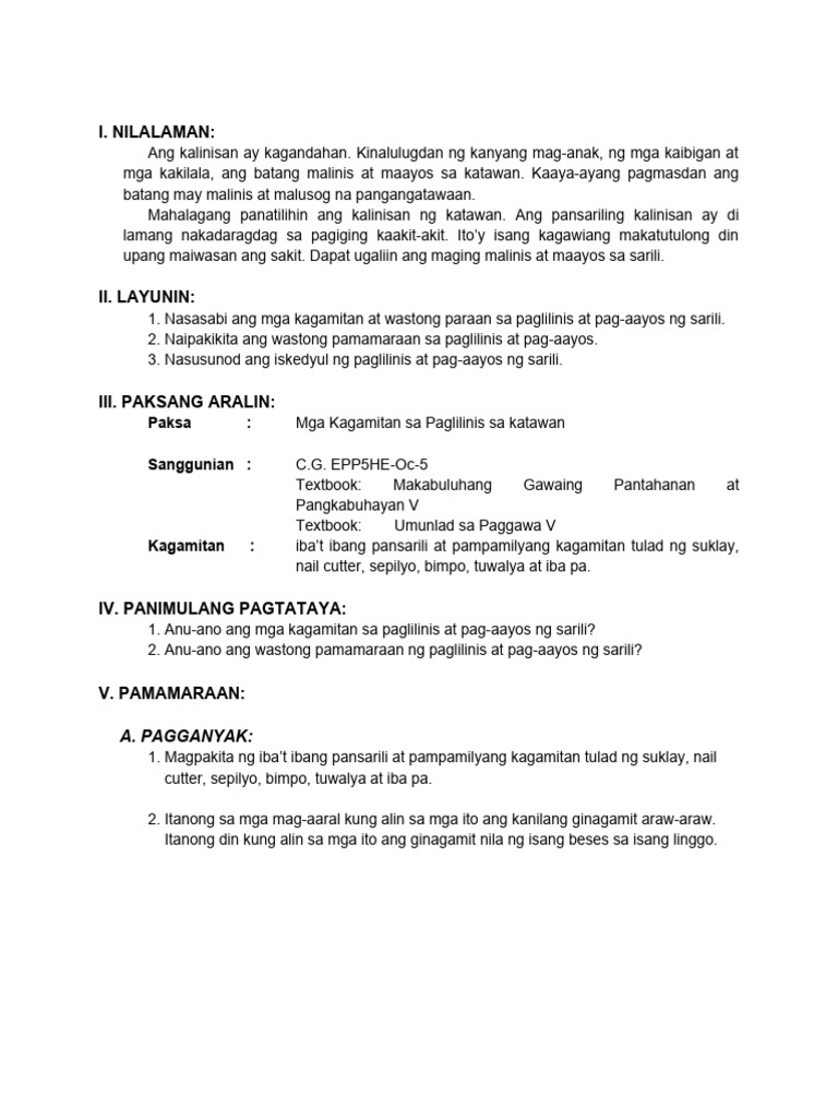 LESSONPLAN COT EPP5HE Oc 5 | PDF