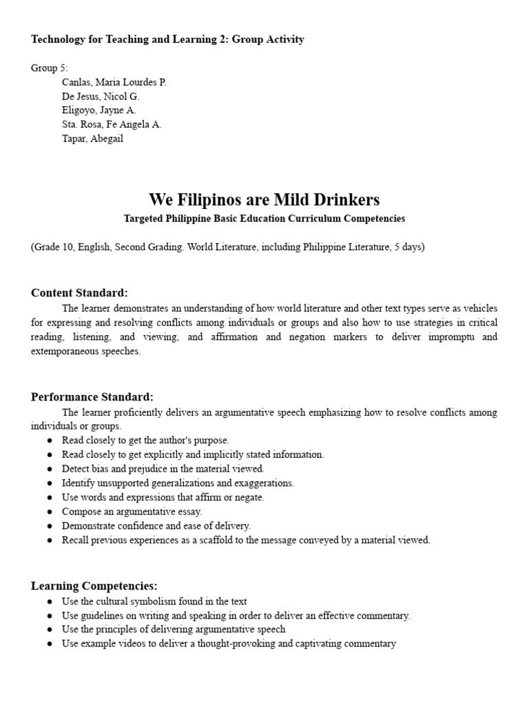 What Is The Exposition Of The Story We Filipino Are Mild Drinkers