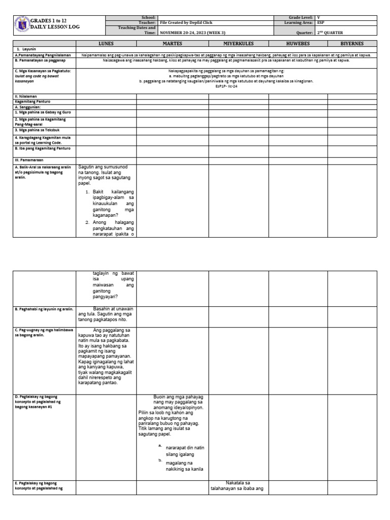 DLL - Esp 5 - Q2 - W3 | PDF