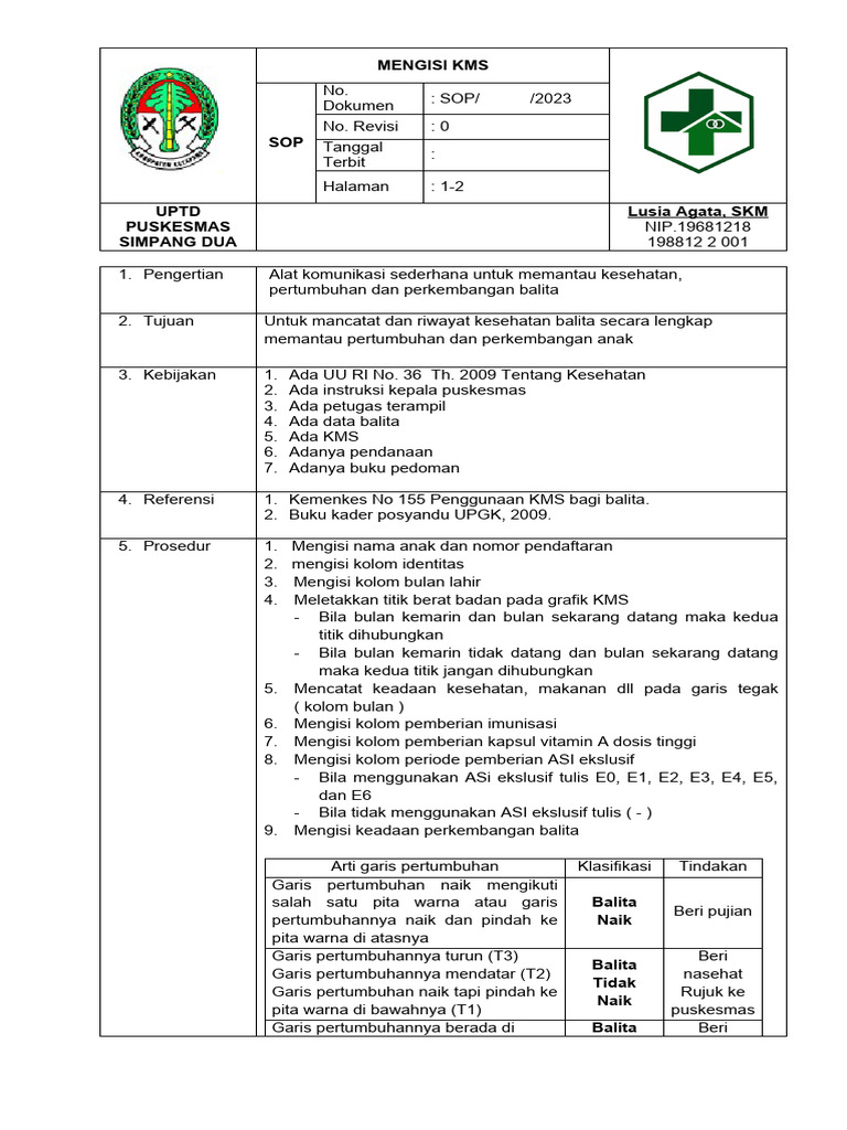 Panduan Pengisian KMS Balita | PDF