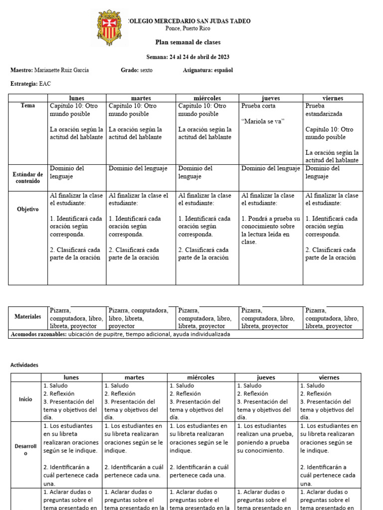 Planificación 24 Al 28 de Abril Sexto Grado | PDF | Aprendizaje