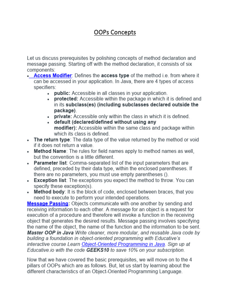 OOPs Concepts in JAVA | PDF