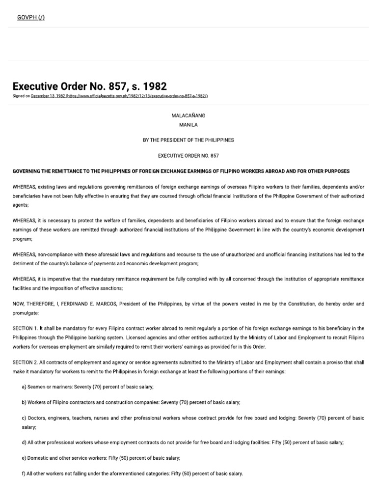 Executive Order No. 857, Series of 1982 PDF