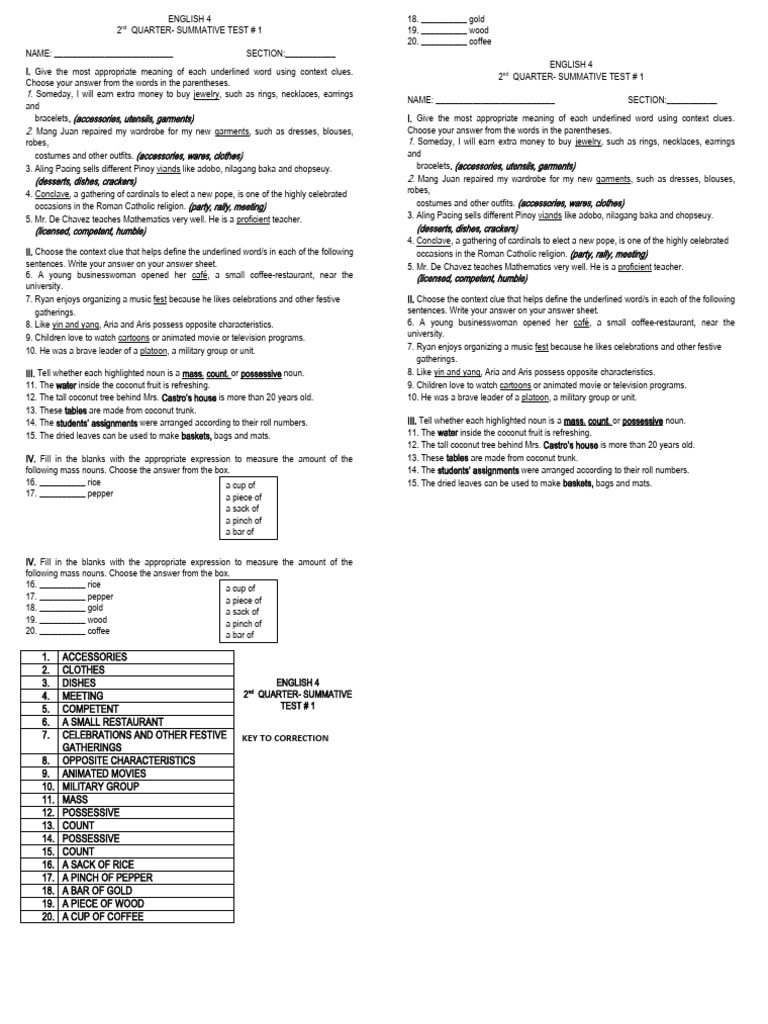 q2 - English-Summative Test # 1 | PDF