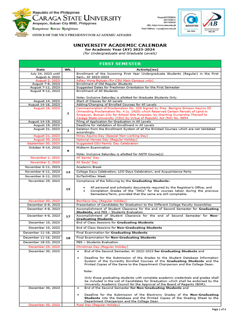 University Acad Calendar 2023 2024 | PDF | Academic Term | Academia