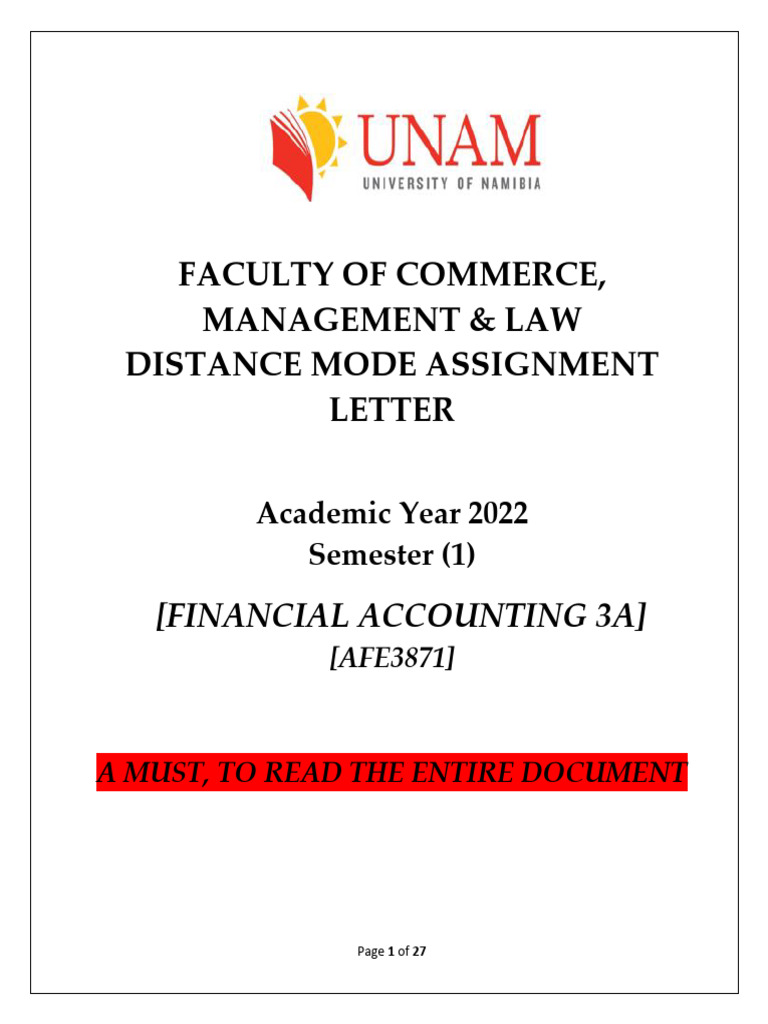 2022 Distance Assignments - AFE3871 - Financial Accounting 3A-1 | PDF ...