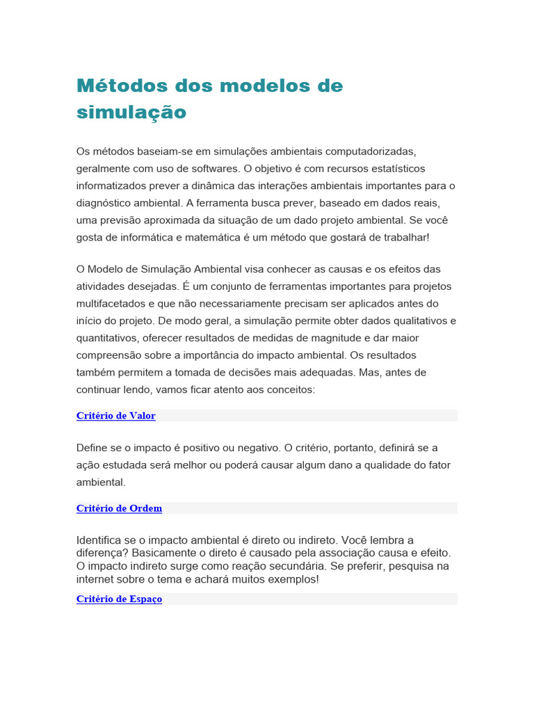 9.métodos Dos Modelos de Simulação | PDF | Ambiente natural | Poluição ...