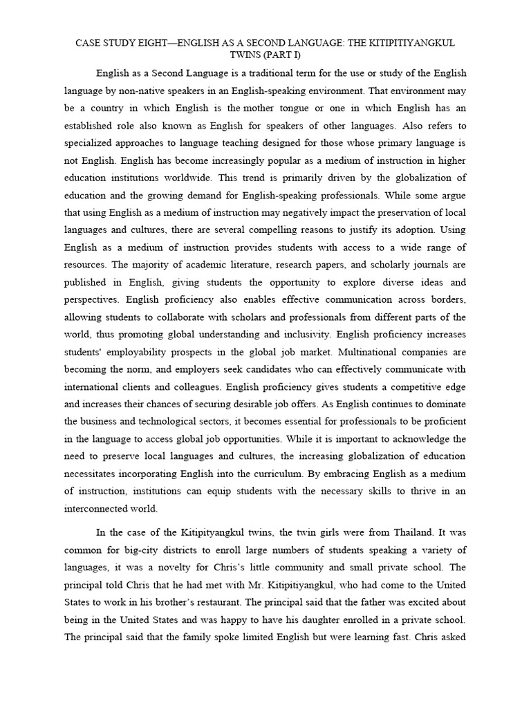ESL Case Study: Kitipityangkul Twins | PDF | English As A Second Or ...