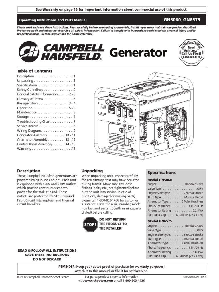Generator Operating Instructions Manual | PDF
