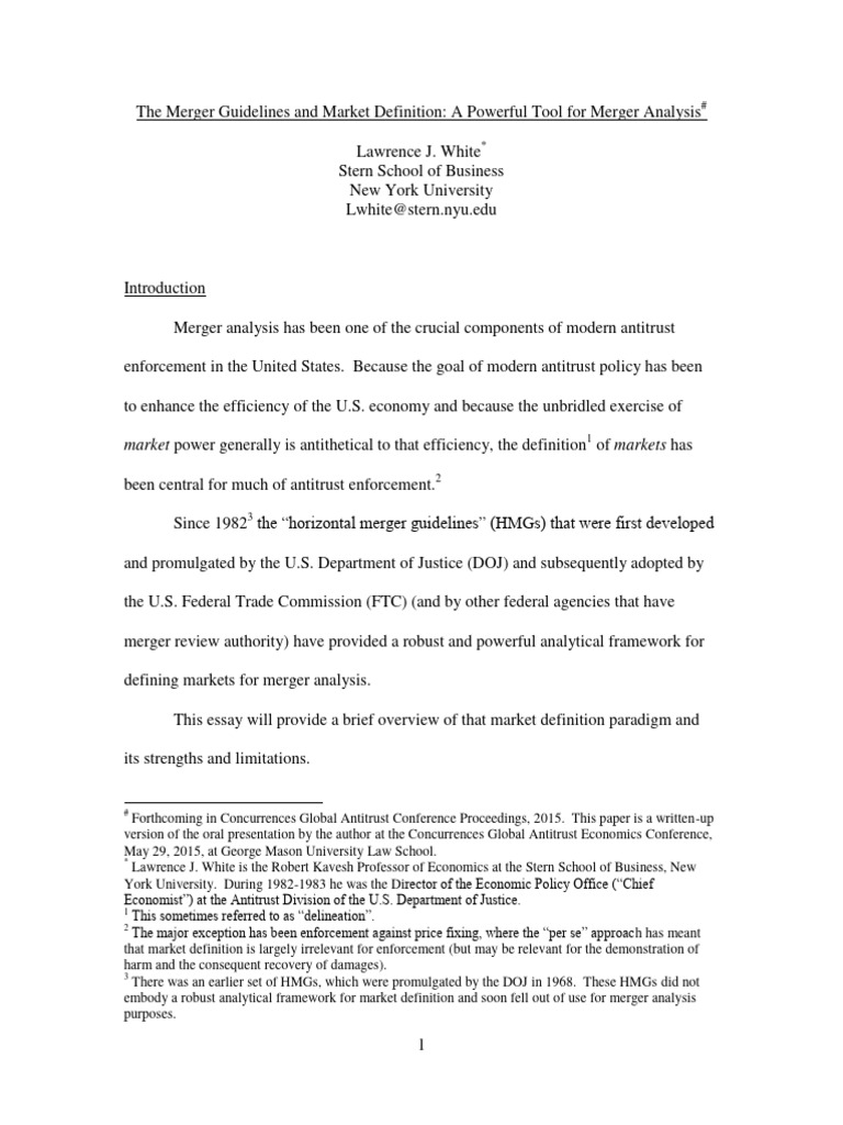 The Merger Guidelines and Market Definition | PDF | Monopoly | Market Power