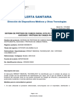 Alerta No - #130-2022 - SISTEMA DE PRÓTESIS DE CABEZA RADIAL EVOLVE Y SU INSTRUMENTAL ASOCIADO - PRÓTESIS DE CABEZA RADIAL