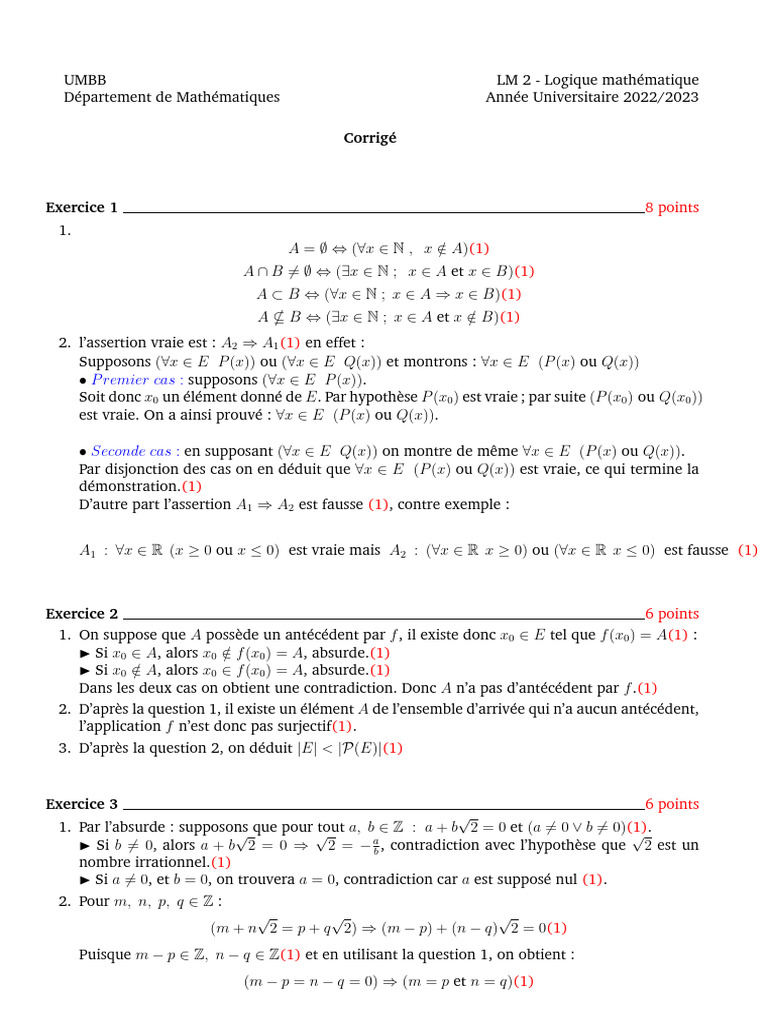 Corrigés d'exercices de logique 1 Bac | PDF | Expression booléenne ...