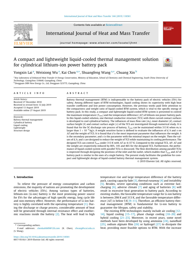 J Ijheatmasstransfer 2019 118581 | PDF | Lithium Ion Battery | Heat ...