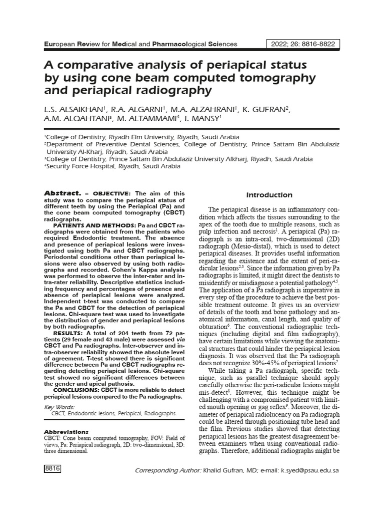 A Comparative Analysis of Periapical Status by Using Cone Beam Computed ...