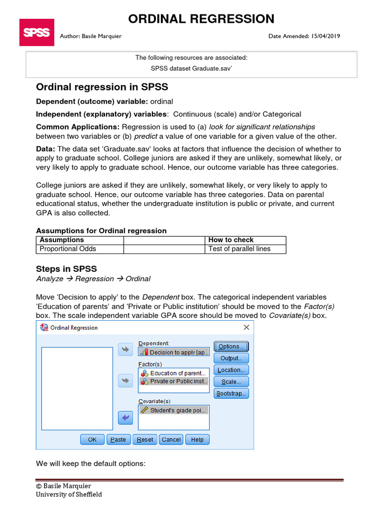 Ordinal Regression Analysis in SPSS | PDF | Regression Analysis ...