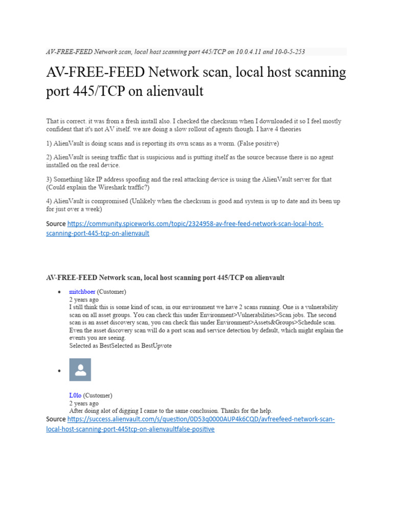 AV-FREE-FEED Network Scan, Local Host Scanning Port 445TCP | PDF | Port ...