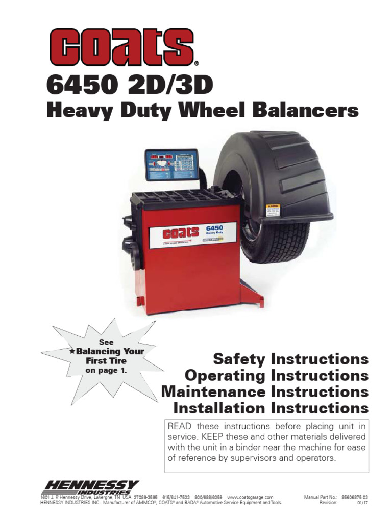 6450 Heavy Duty Wheel Balancer Manual | PDF