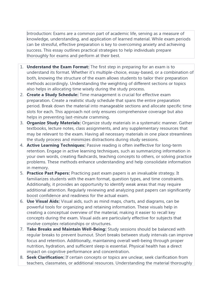 Strategies For Effective Exam Preparation Pdf Learning Information