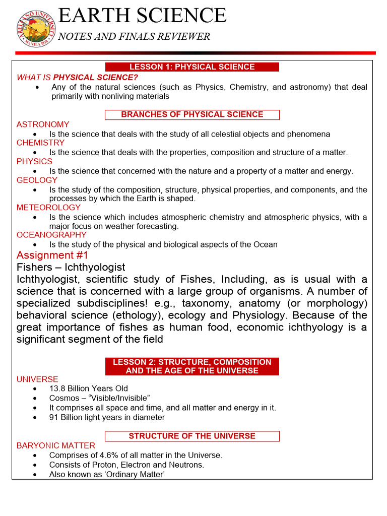 Earth Science Notes 1 To 7 (UPDATED) | PDF | Minerals | Rock (Geology)