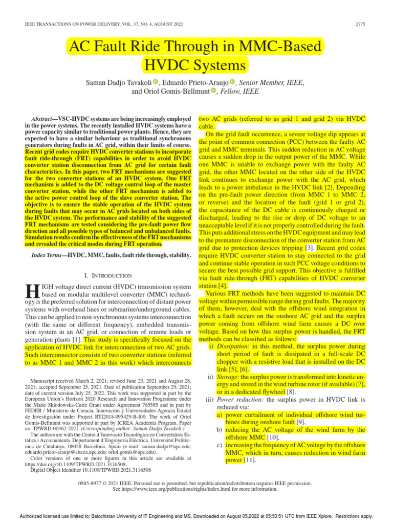 AC Fault Ride Through in HVDC Systems | PDF | High Voltage Direct ...