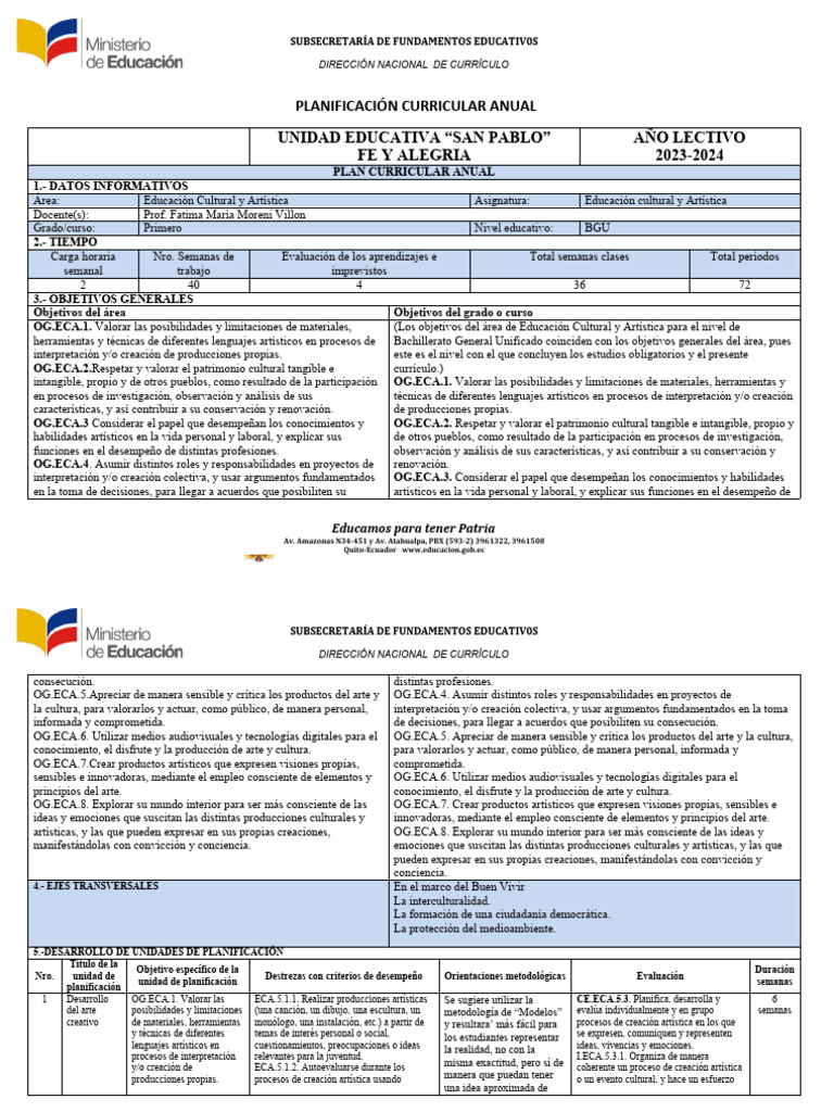 Pca Eca Bgu 1 | PDF | Plan de estudios | Aprendizaje