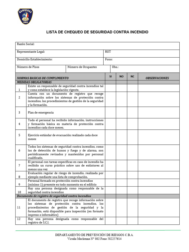 Lista de Chequeo Seguirdad Contra Incendio | PDF | Protección contra ...