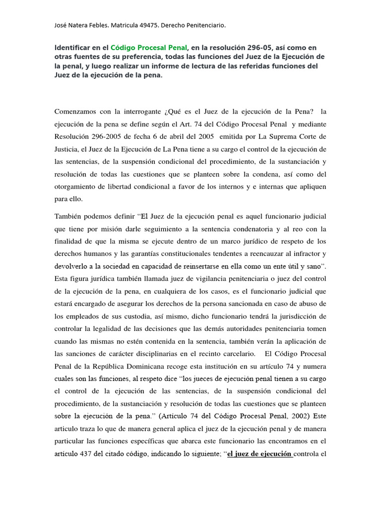 El Juez de La Ejecucion de La Pena | PDF | Sentencia (ley) | Ley procesal