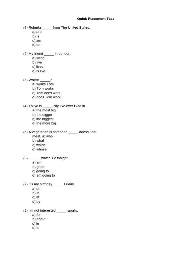 Quick Placement Test Pdf