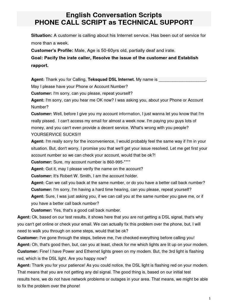 Call center scripts call sim mock calls pdf digital subscriber line