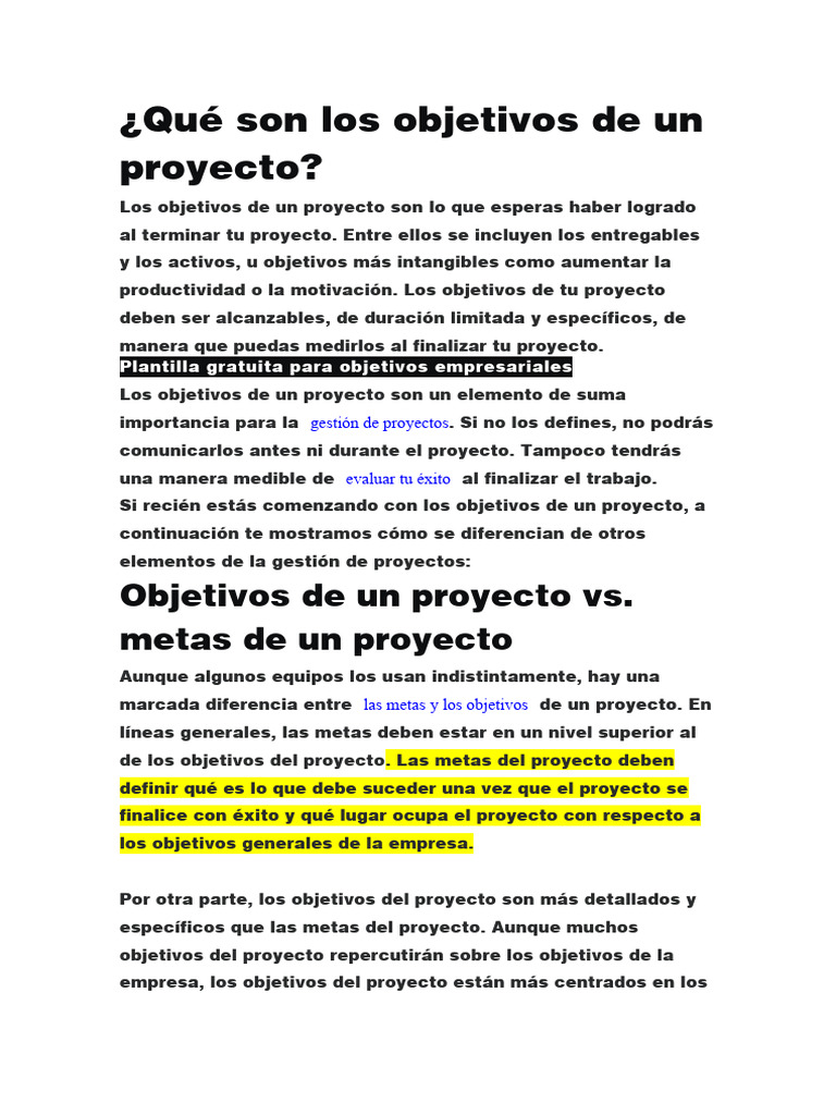 Definición de objetivos de proyectos | PDF | Business | Planificación
