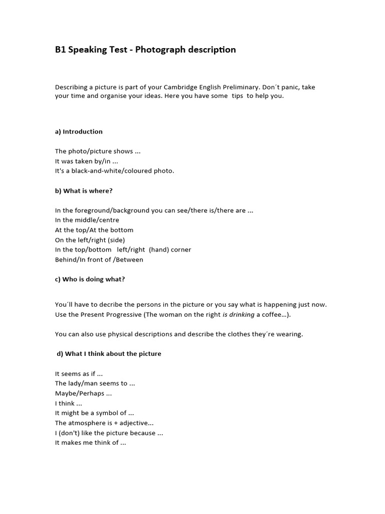 B1 Describing A Picture | PDF