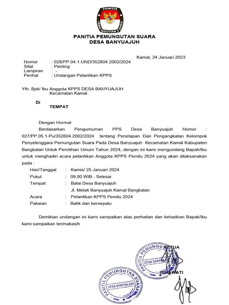 Undangan Rapat Ketua Kpps | PDF
