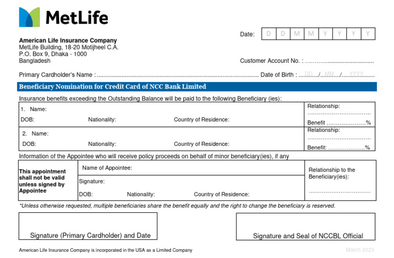 NCC Bank Credit Card Insurance | PDF | Life Insurance | Financial Risk