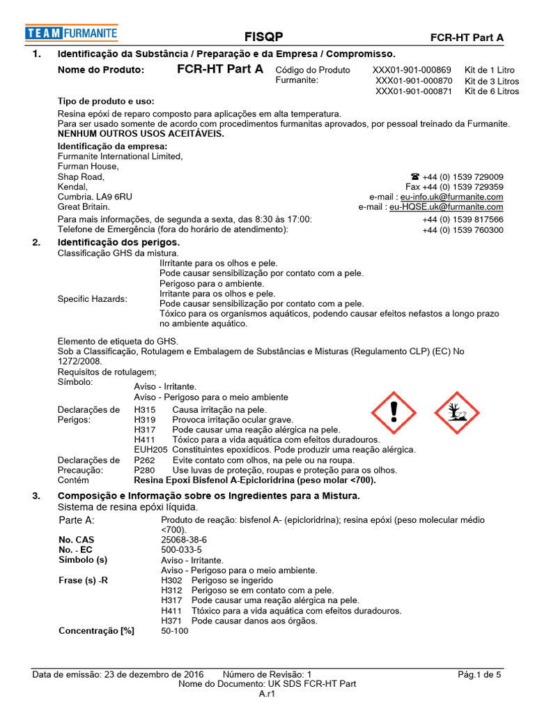 UK SDS FCR-High Temperature Part A.r1 Traduzida PT | PDF