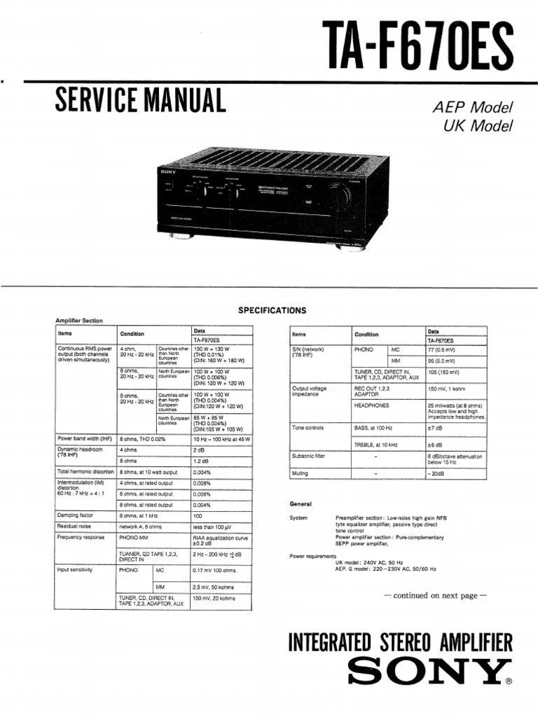 Amplificateur stéréo SONY TA-F670ES KIT de réparation - tous les